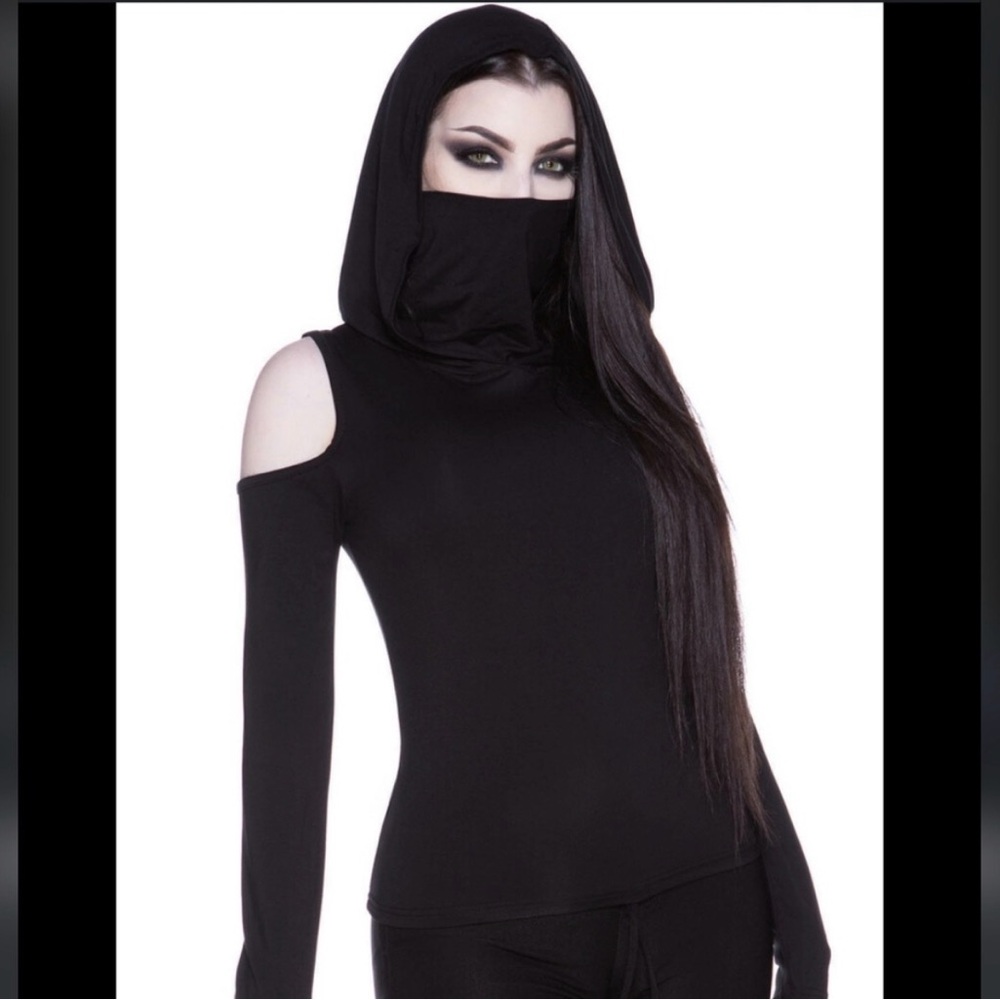Killstar Fatale Fortune Hooded Cold Shoulder Long Sleeve Top